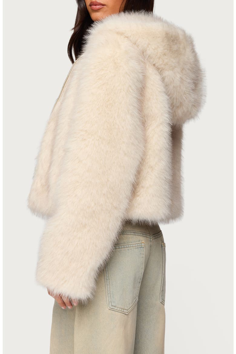 Beyonca Faux Fur Hooded Crop Jacket, Alternate, color, BEIGE