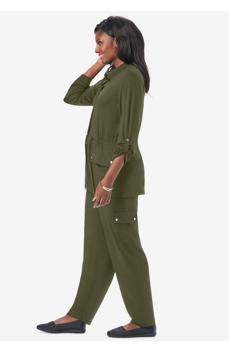 Jessica London 2-Piece Stretch Knit Cargo Set, Alternate, color, Dark Berry