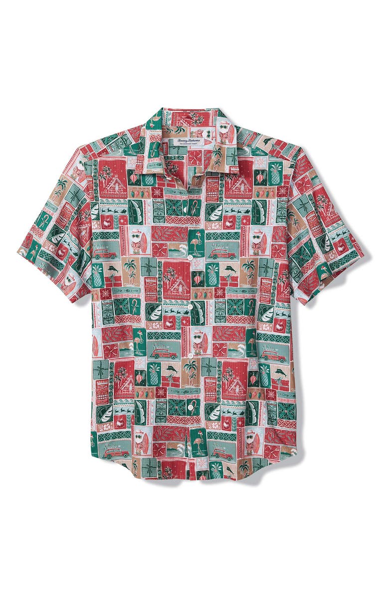 Tommy Bahama Bahama Coast Gift Wrap IslandZone<sup>®</sup> Short Sleeve Button-Up Shirt, Main, color, Havana