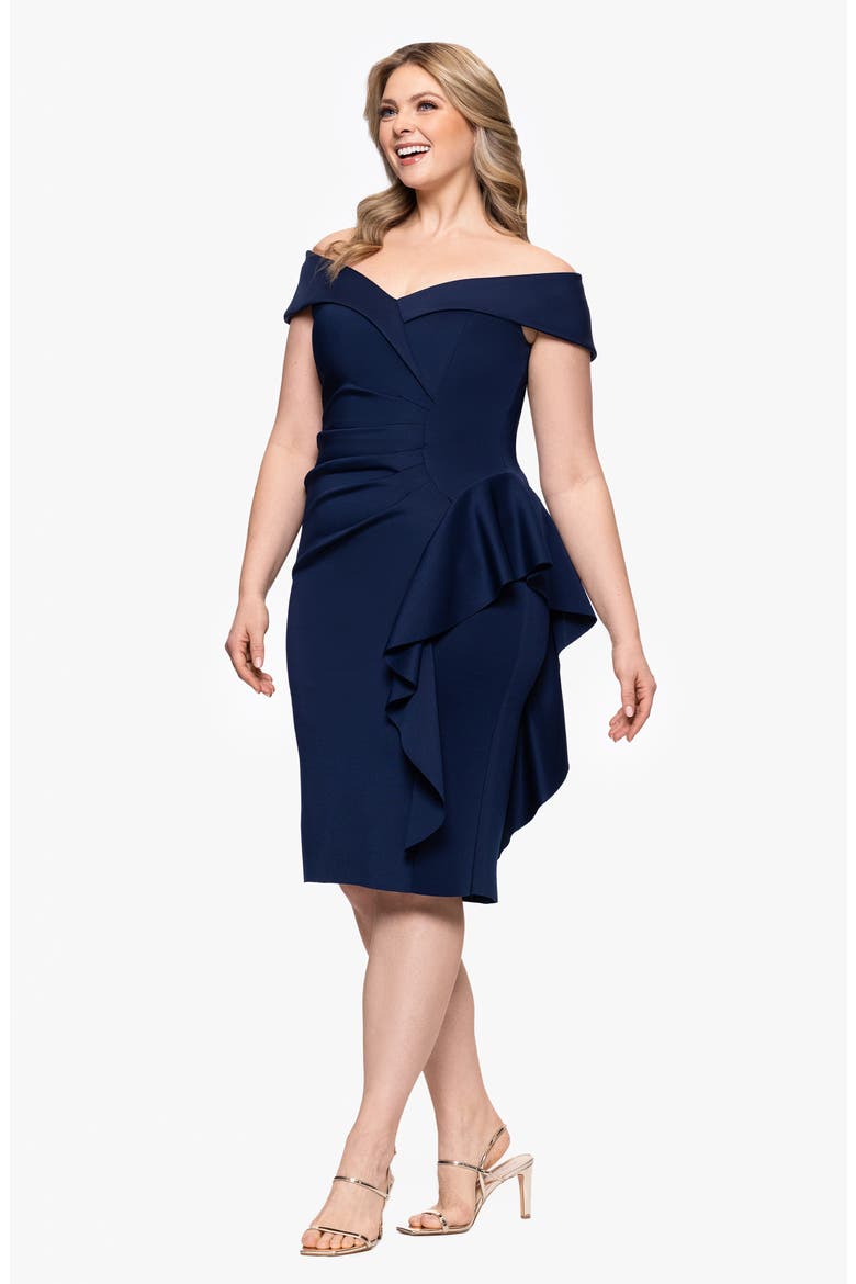 Ruffle Boat Neck Scuba Cocktail Dress, Alternate, color, MIDNIGHT