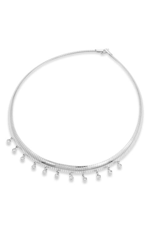 Bezel Cubic Zirconia Drop Omega Necklace
