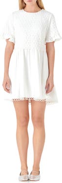 English Factory Mixed Media Circle Trim Dress