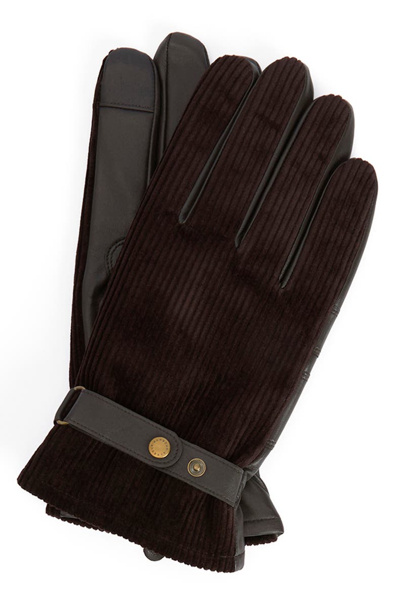 Barbour Nelson Waterproof Corduroy & Leather Touchscreen Gloves, Alternate, color,