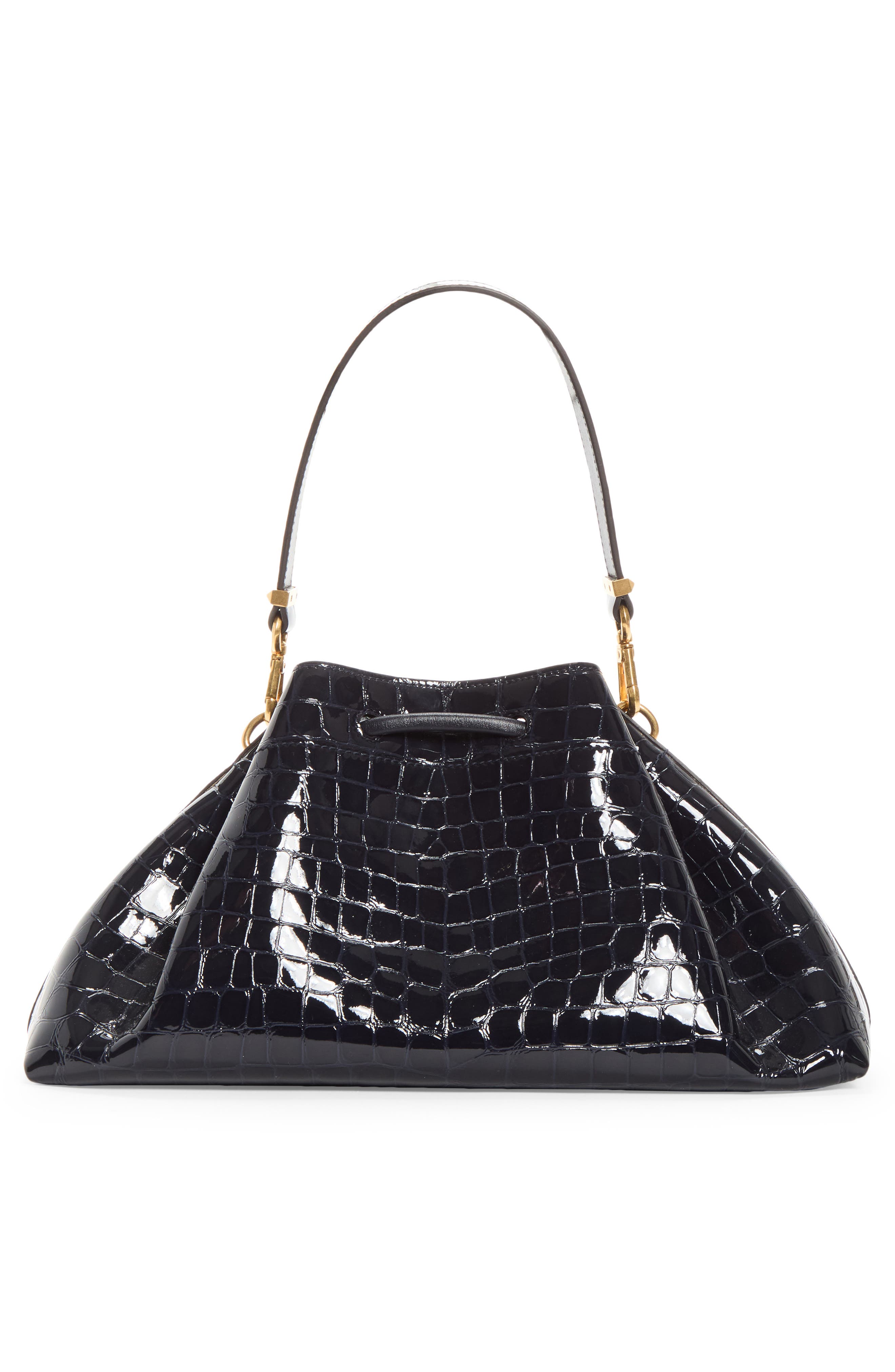 The Cinch East/West Croc Embossed Leather Bucket Bag, Alternate, color, MARINE/ GOLD