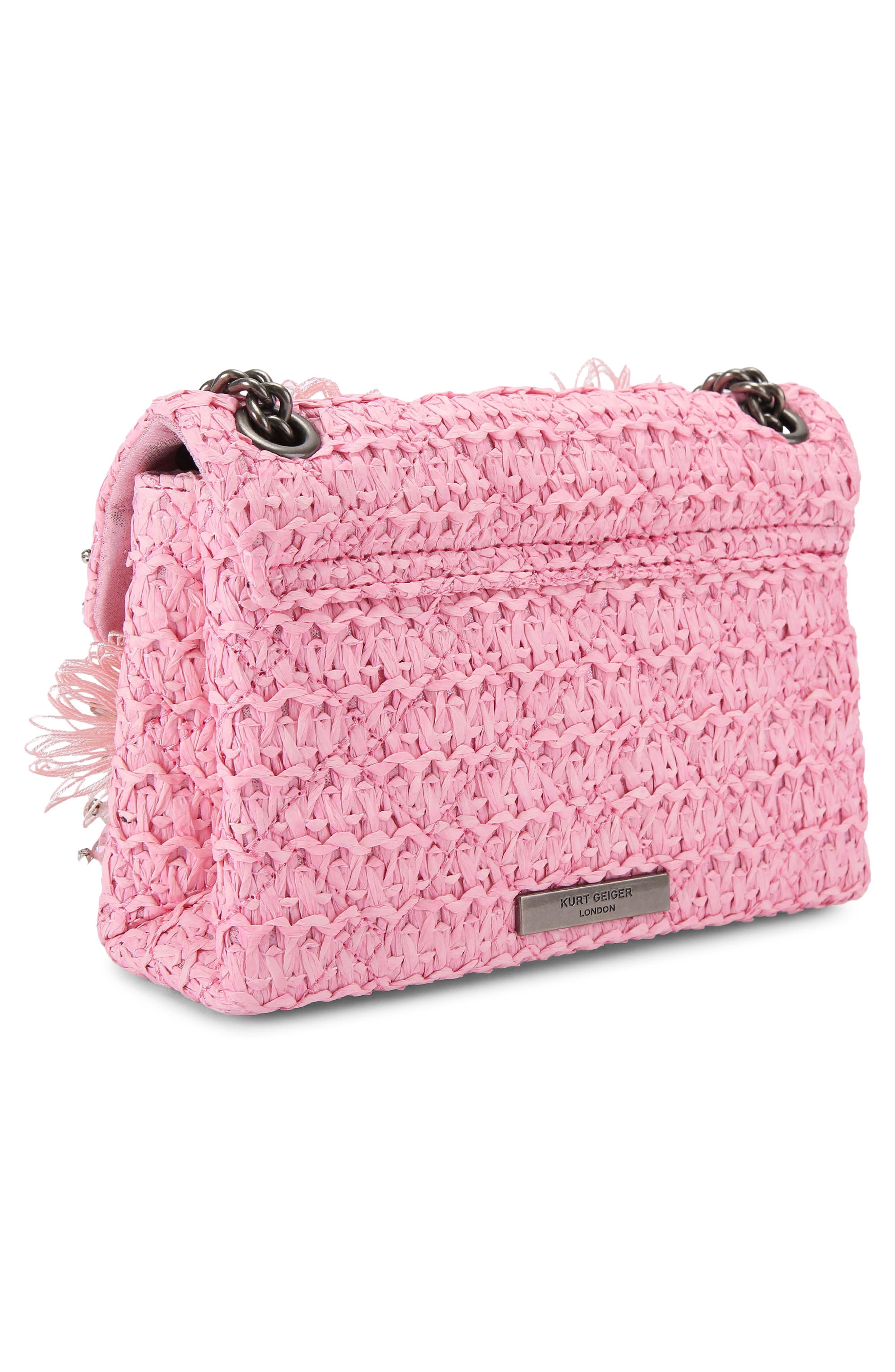 Kurt Geiger London Mini Kensington Raffia Convertible Shoulder Bag, Alternate, color, Pink