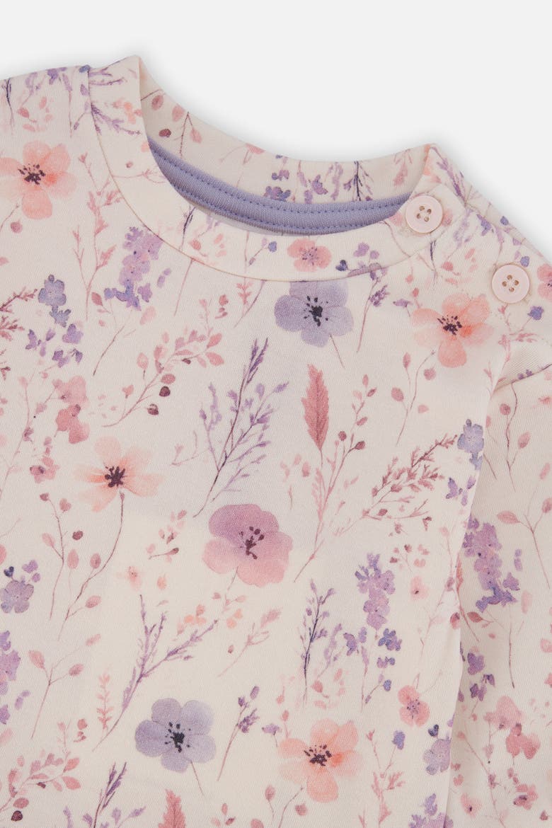 Organic Cotton Floral Shoulder Button Pants and Top Set, Alternate, color, Pink Printed Flowers