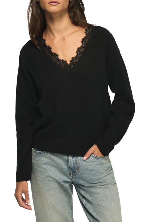 Lace Trim V-Neck Sweater