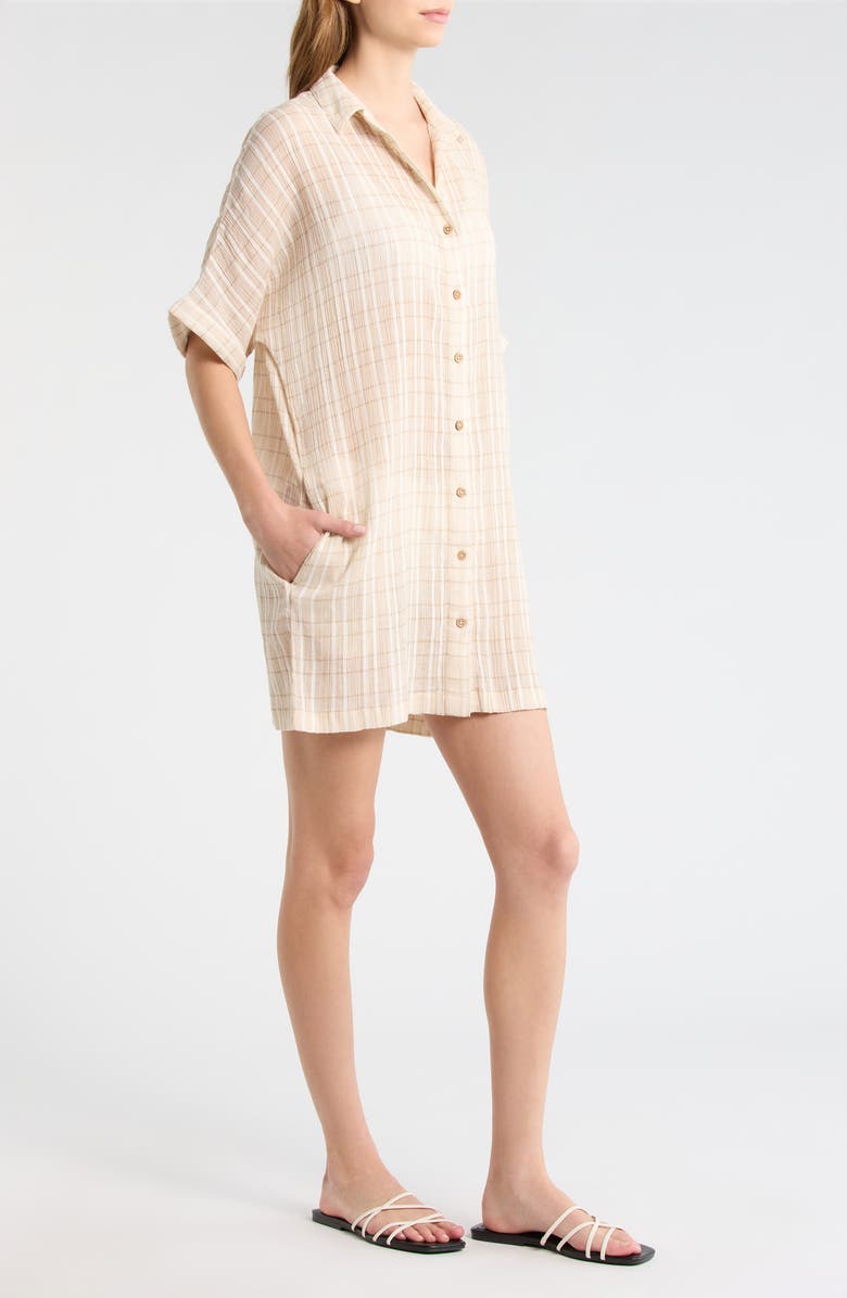 Rip Curl Paradise Check Cover-Up Shirtdress, Alternate, color, Off White