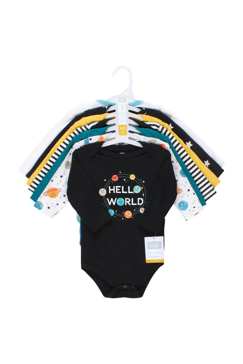 Cotton Long-Sleeve Bodysuits 7-Pack, Alternate, color, Happy Planets 7-Pack