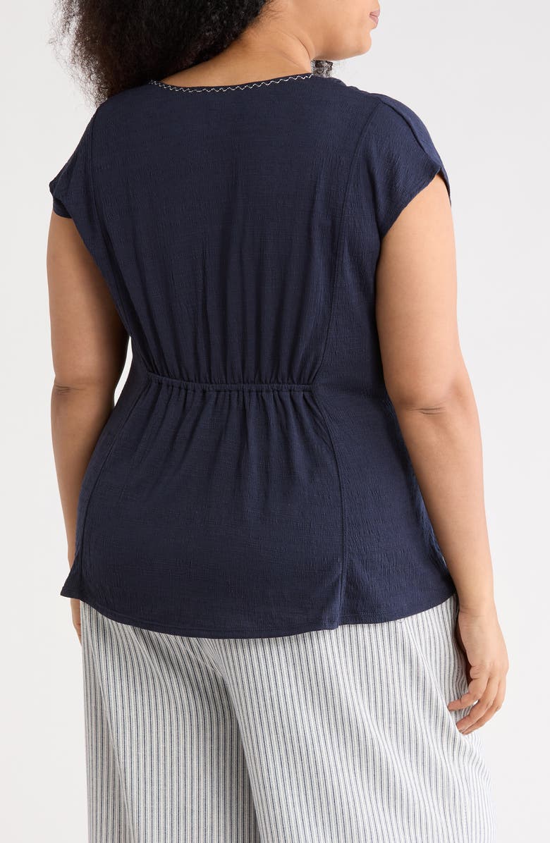 MAX STUDIO Short Sleeve V-Neck Top, Alternate, color, Navy-Navy