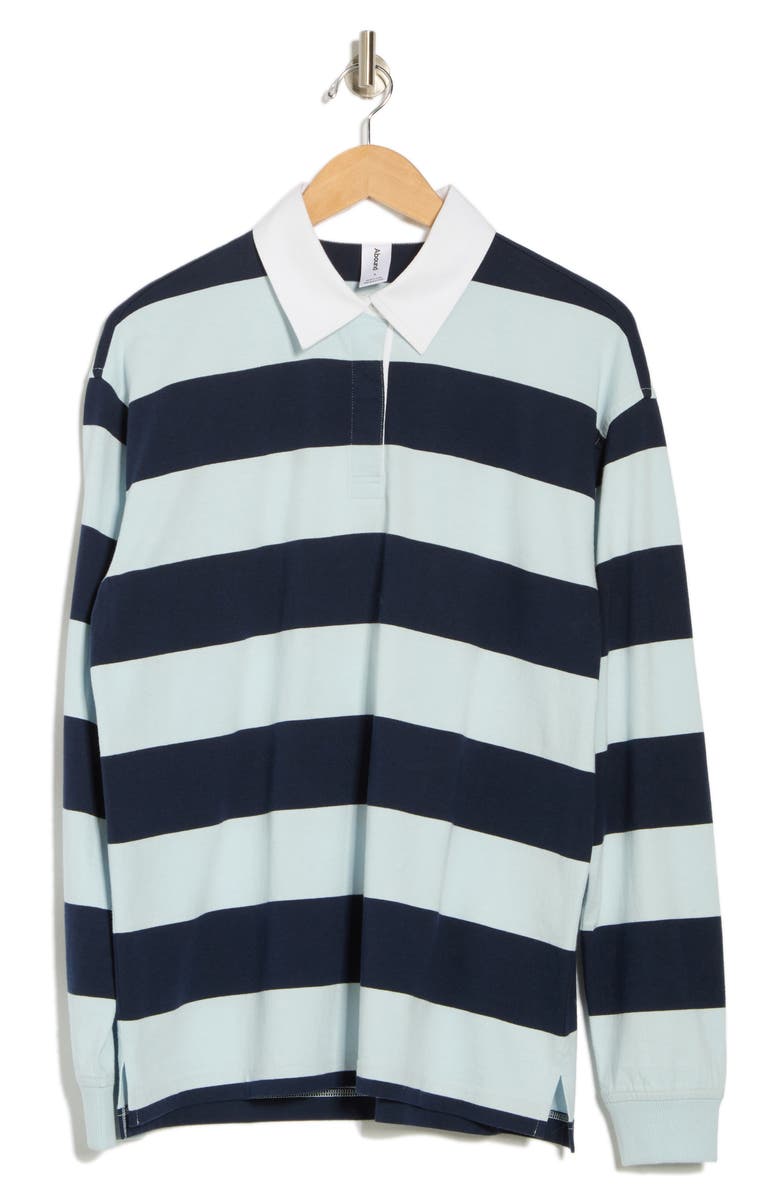 Abound Oversize Rugby Stripe Long SLeeve Polo, Alternate, color, Blue- Navy Mini Rugby
