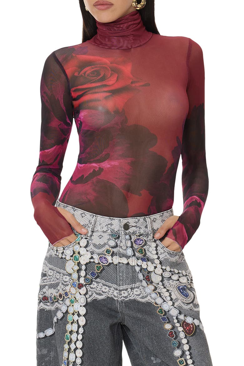 Zadie Mock Neck Mesh Top, Main, color, GLOW ROSE
