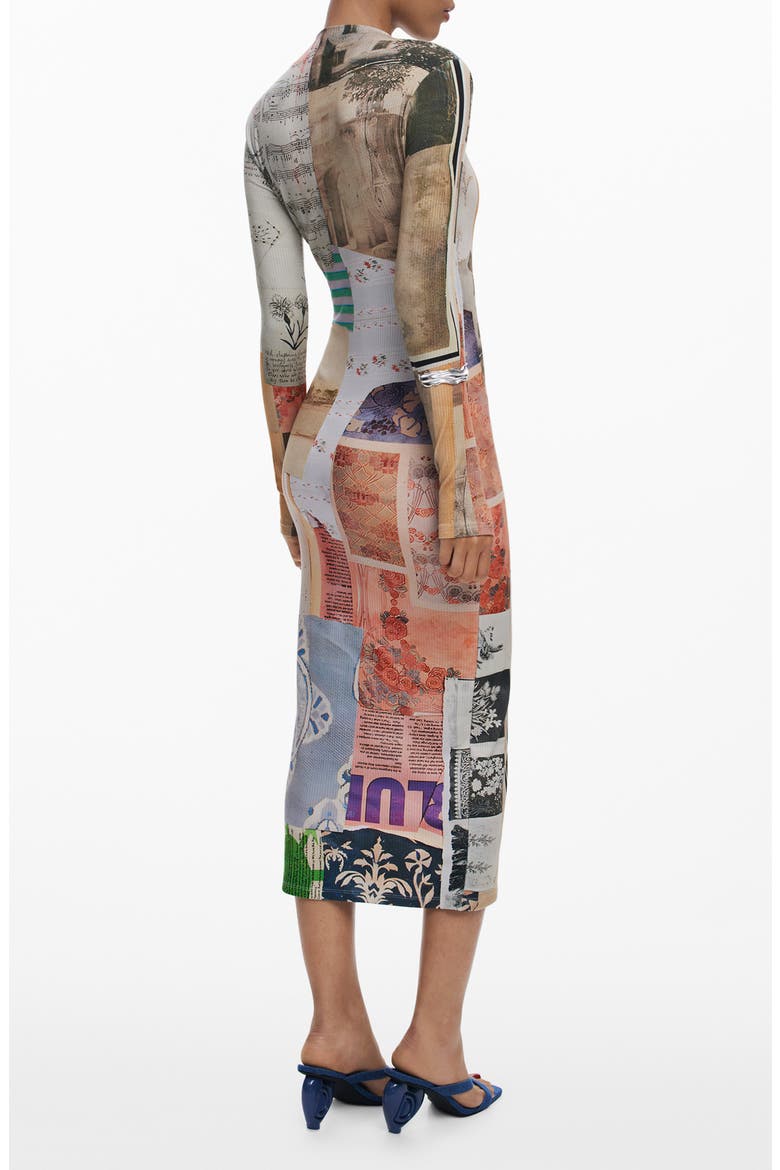 Mix Print Long Sleeve Midi Dress, Alternate, color, BEIGE