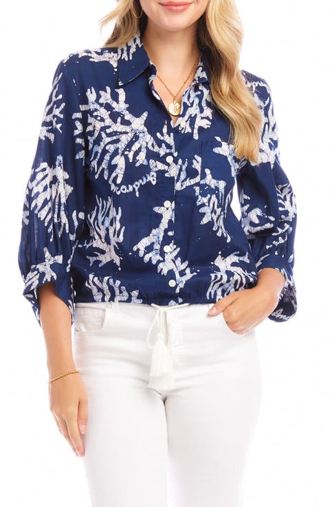 Floral Print Petite Size Drape Front Top | Karen Kane