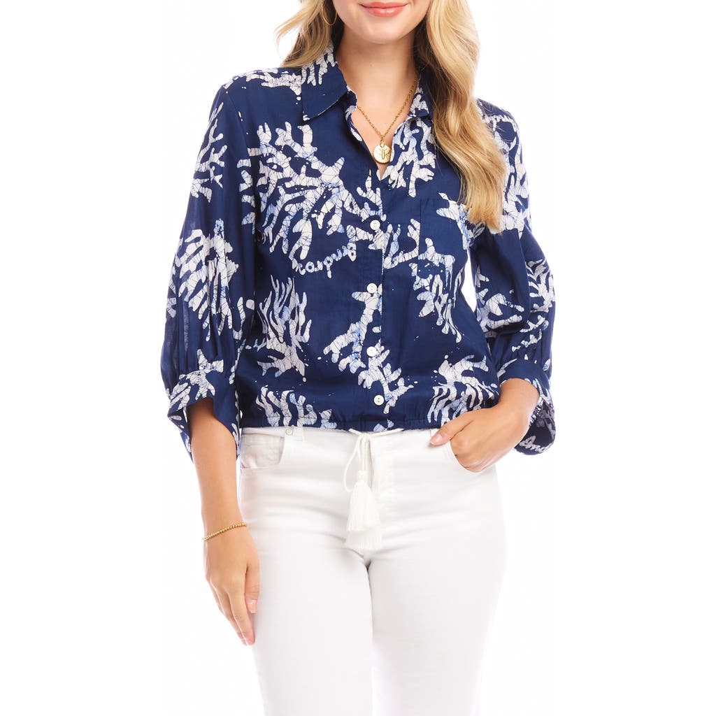 Karen Kane Tassel Tie Waist Shirt In Navy