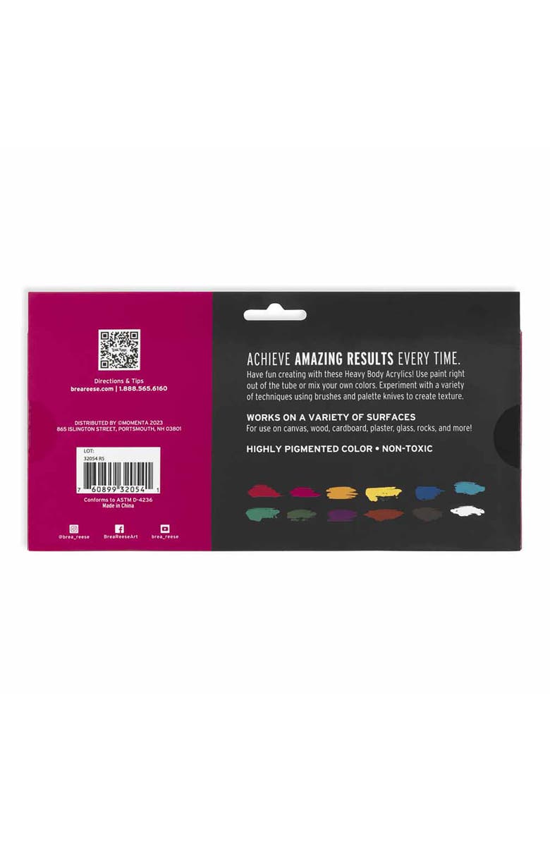 Brea Reese Professional Heavy Body Acrylic Paint Set 12 Tubes, Alternate, color, Multicolored