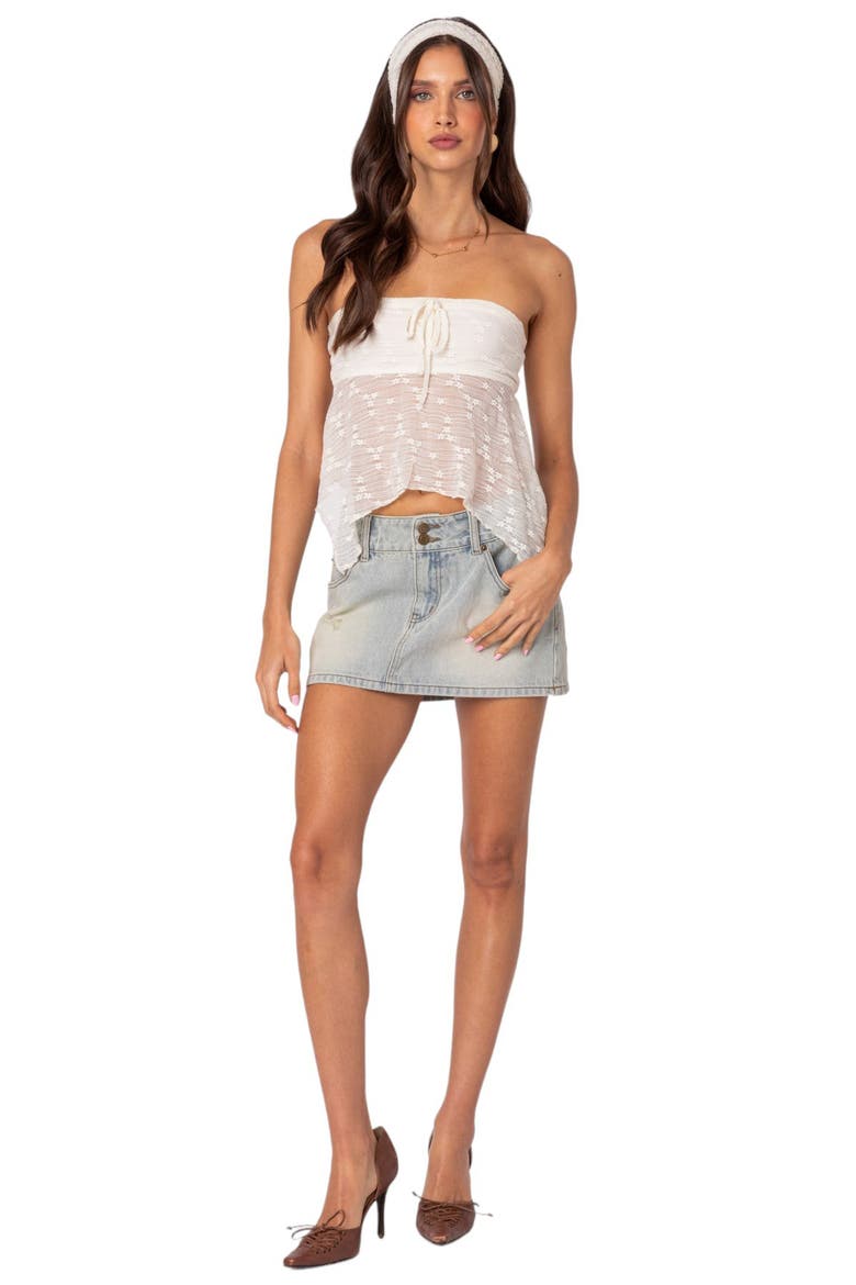 Rumble Low Rise Distressed Denim Miniskirt, Alternate, color, LIGHT-BLUE
