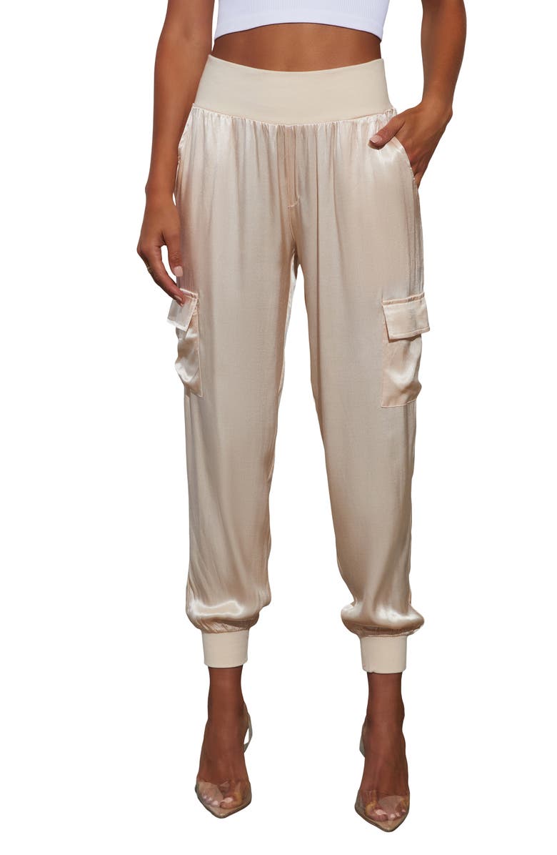 VICI Collection Luxe Look Satin Cargo Joggers, Main, color, 
