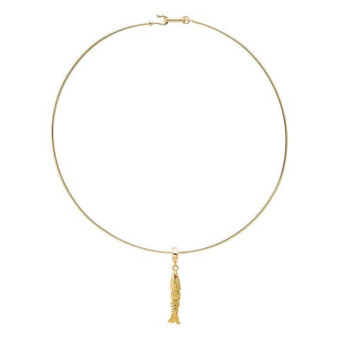 Gold Fish Charm Thin Wire Choker Necklace