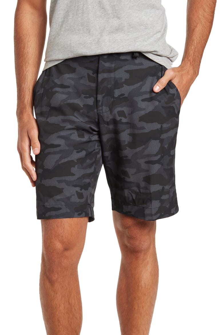 Camo Print Golf Shorts, Main, color, BLACK CAMO