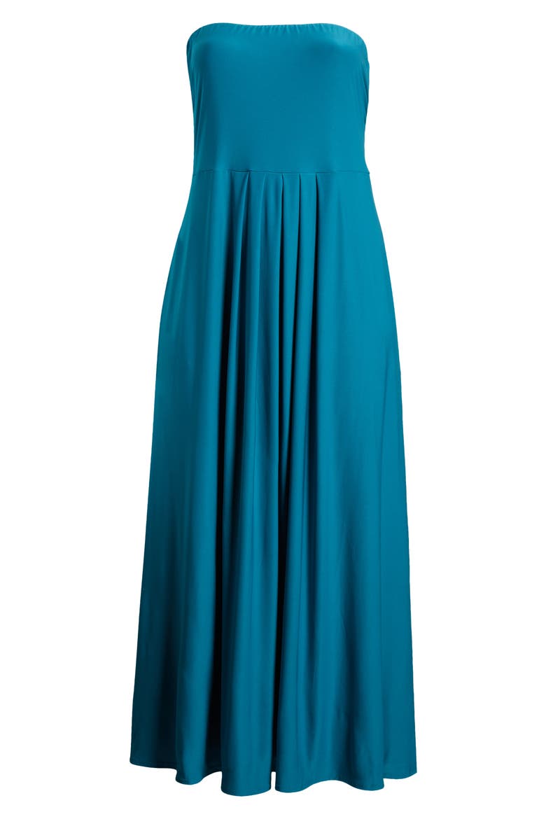 Pleated Stretch Strapless A-Line Dress, Alternate, color, TEAL