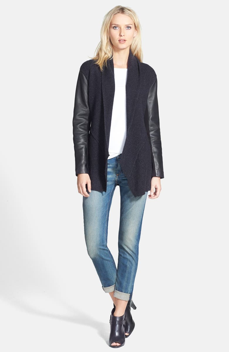 Eileen Fisher Leather Sleeve Merino Lambswool Jacket, Main, color,