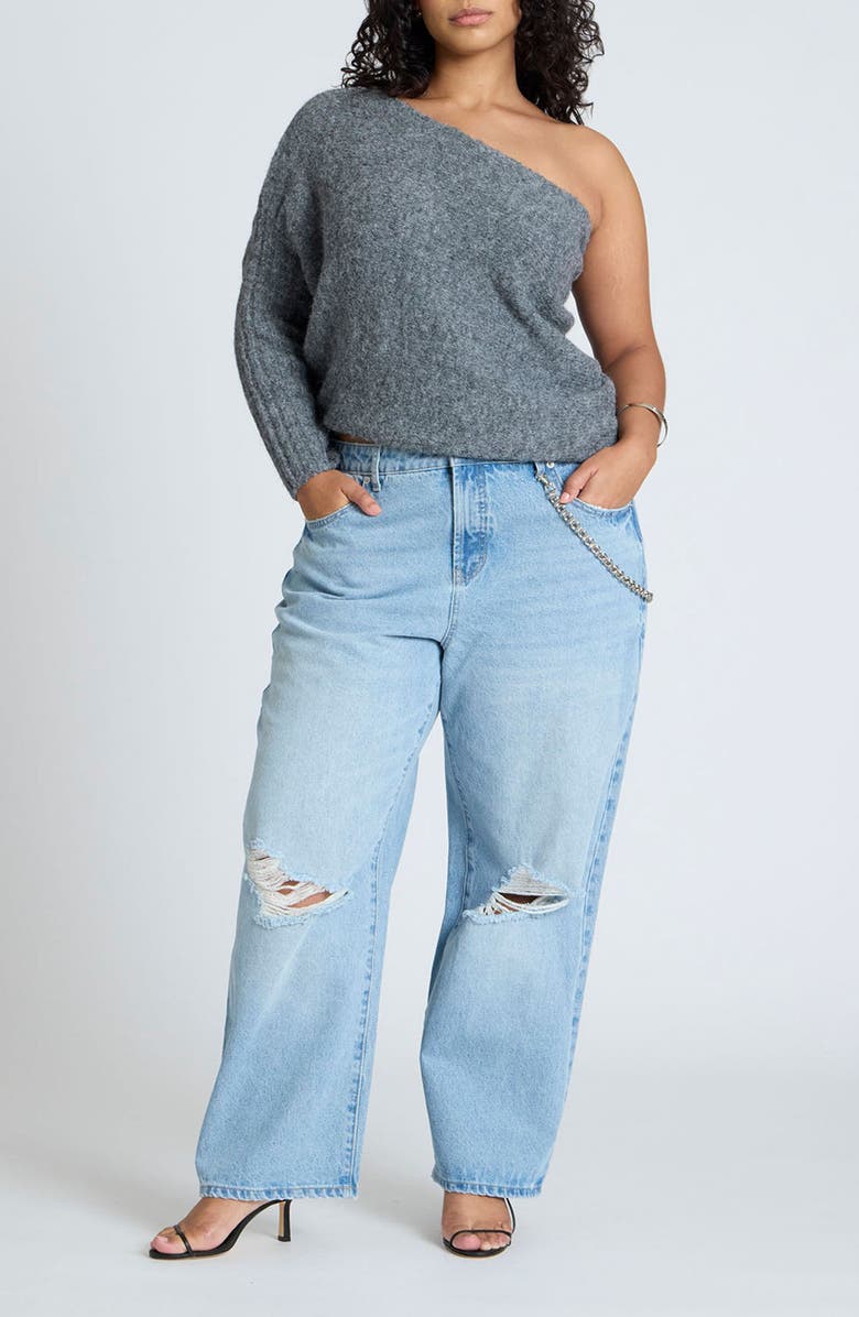 ELOQUII Fuzzy One-Shoulder Sweater, Alternate, color, 