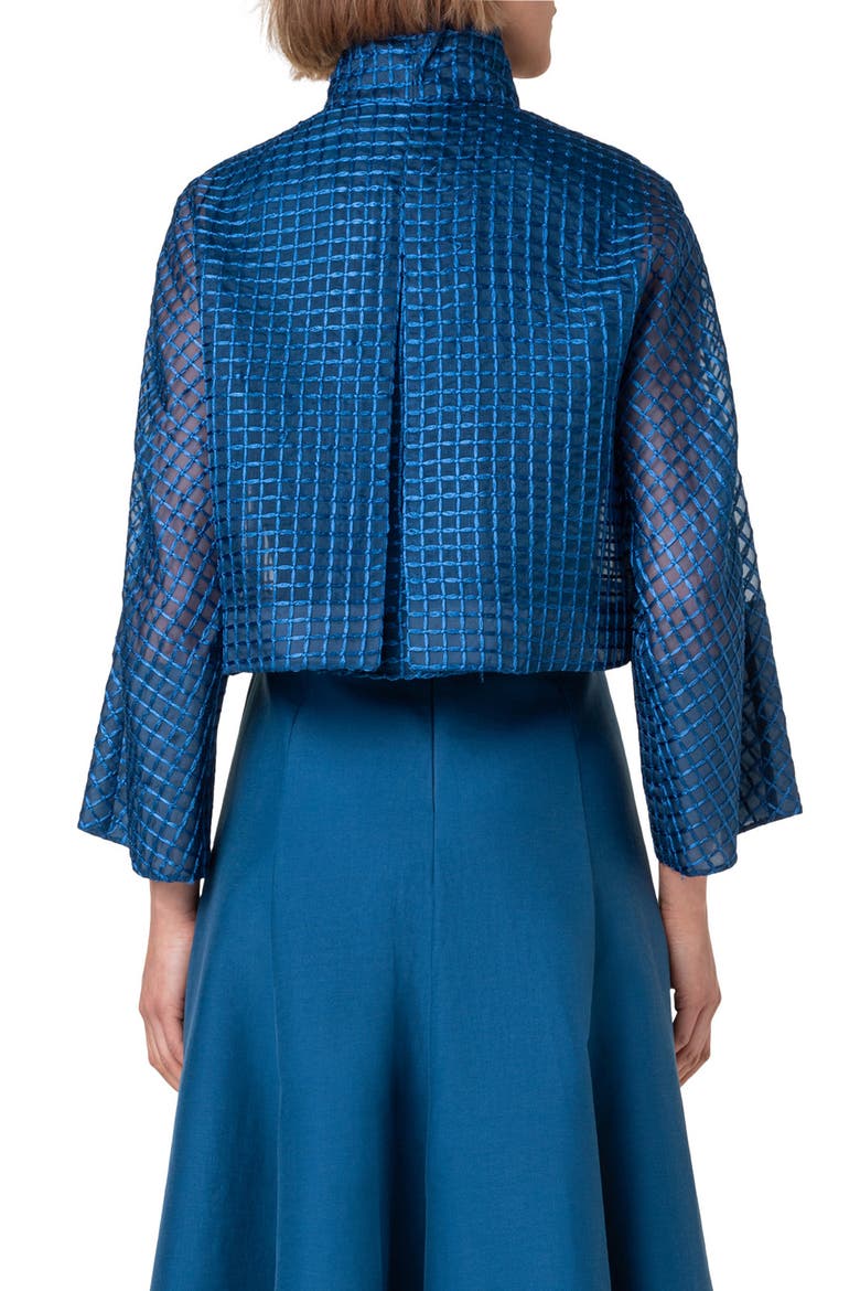 Mimi Check Embroidered Silk Blend Organza Crop Jacket, Alternate, color, MEDIUM DENIM