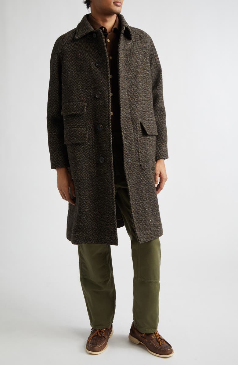 Drake's Wool Herringbone Tweed Overcoat, Alternate, color, Brown