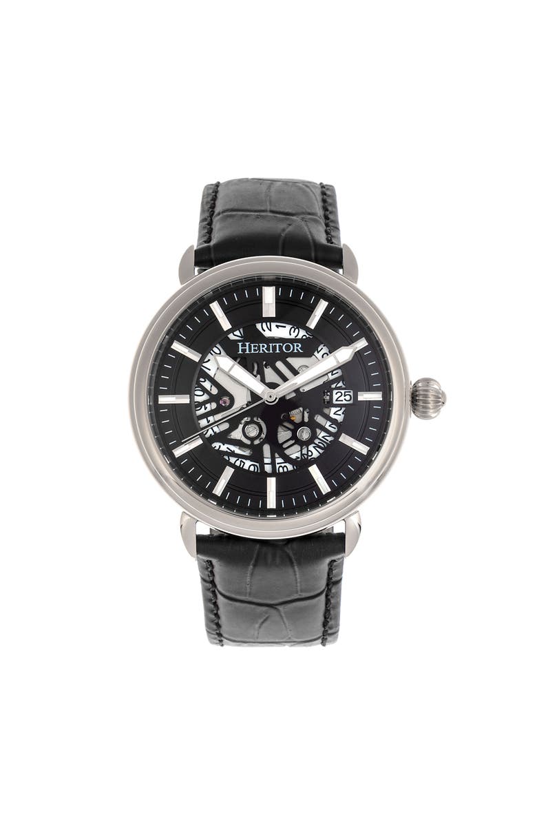 Heritor Automatic Mattias Leather-Band Watch w/Date, Main, color,