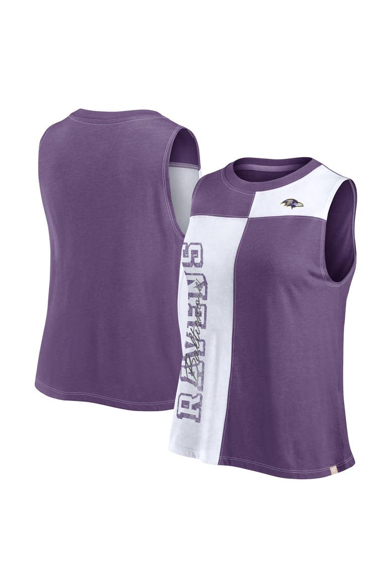 Women's Fanatics Branded Purple/White Baltimore Ravens Script Color Block Tank Top, Main, color, Purple