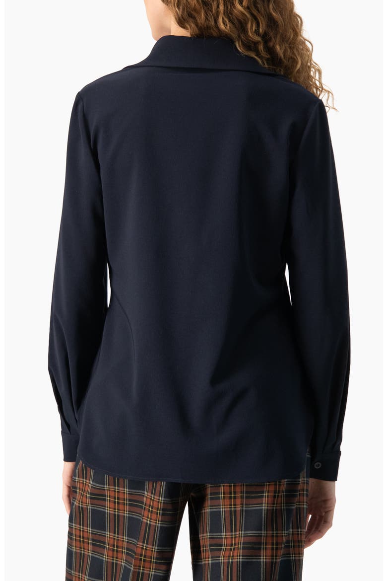 V-Neck Wrap Blouse with Barrel Cuffs, Alternate, color, Navy Blue