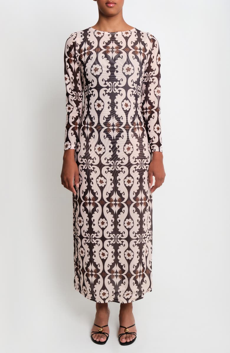 The Lulo Project Nellas Paisley Long Sleeve Mesh Maxi Dress, Main, color, Maxi Paisley