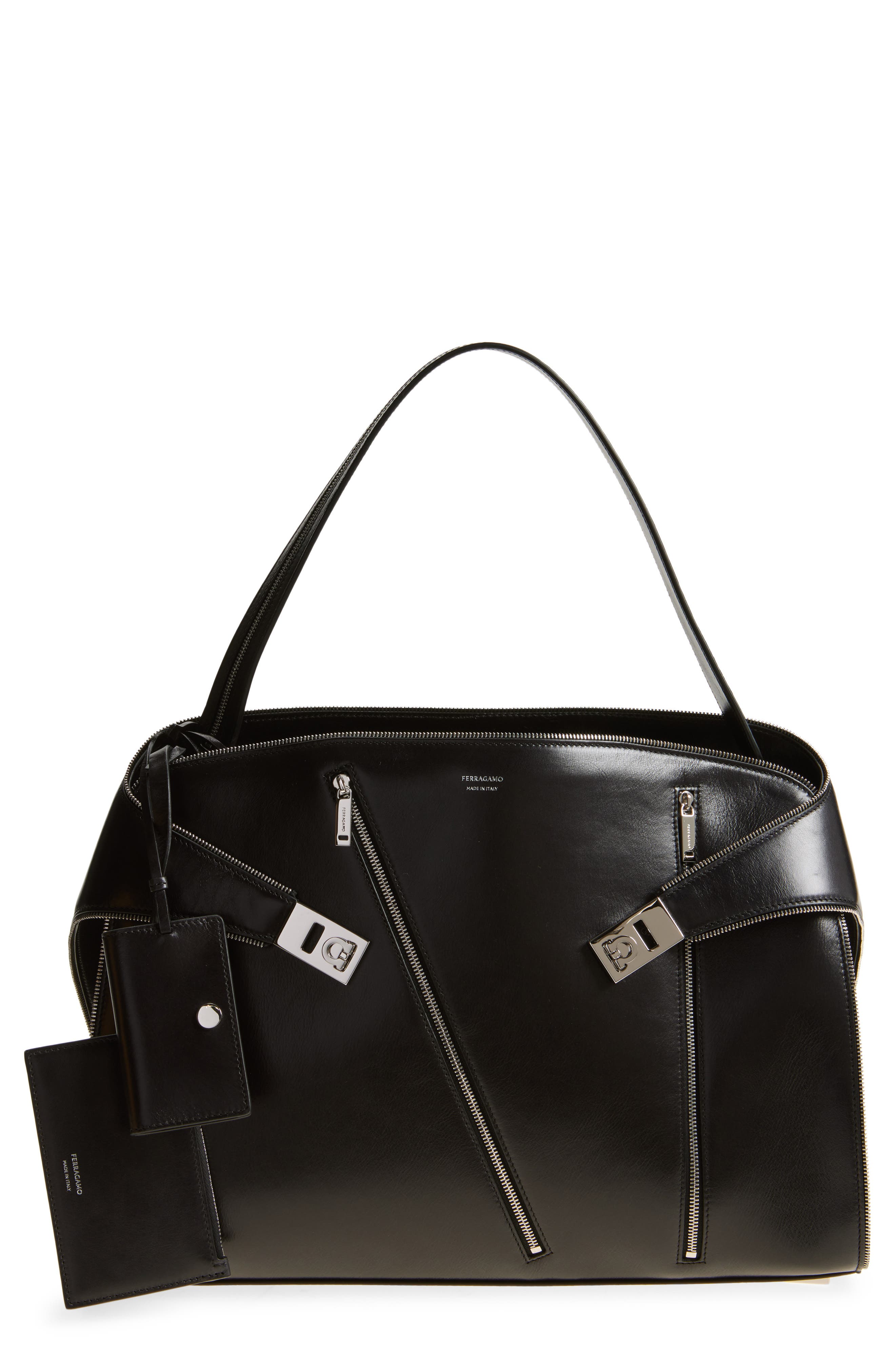FERRAGAMO Medium Hug Multizip Shoulder Bag, Main, color, Nero