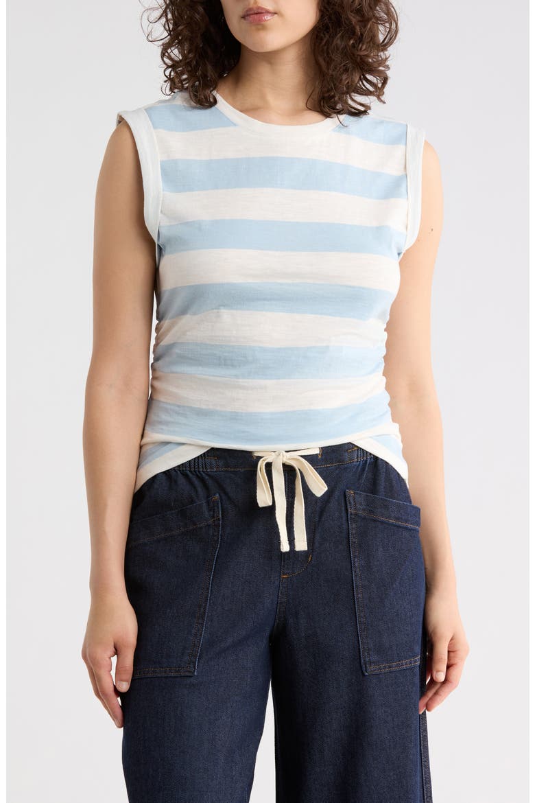 Ruched Side Muscle Tank, Main, color, CLOUD BLUE/ STRIP