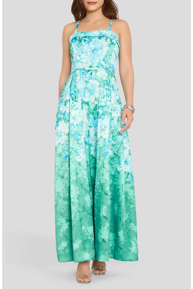 Floral Print Sleeveless Maxi Dress, Main, color, BLUE GREEN