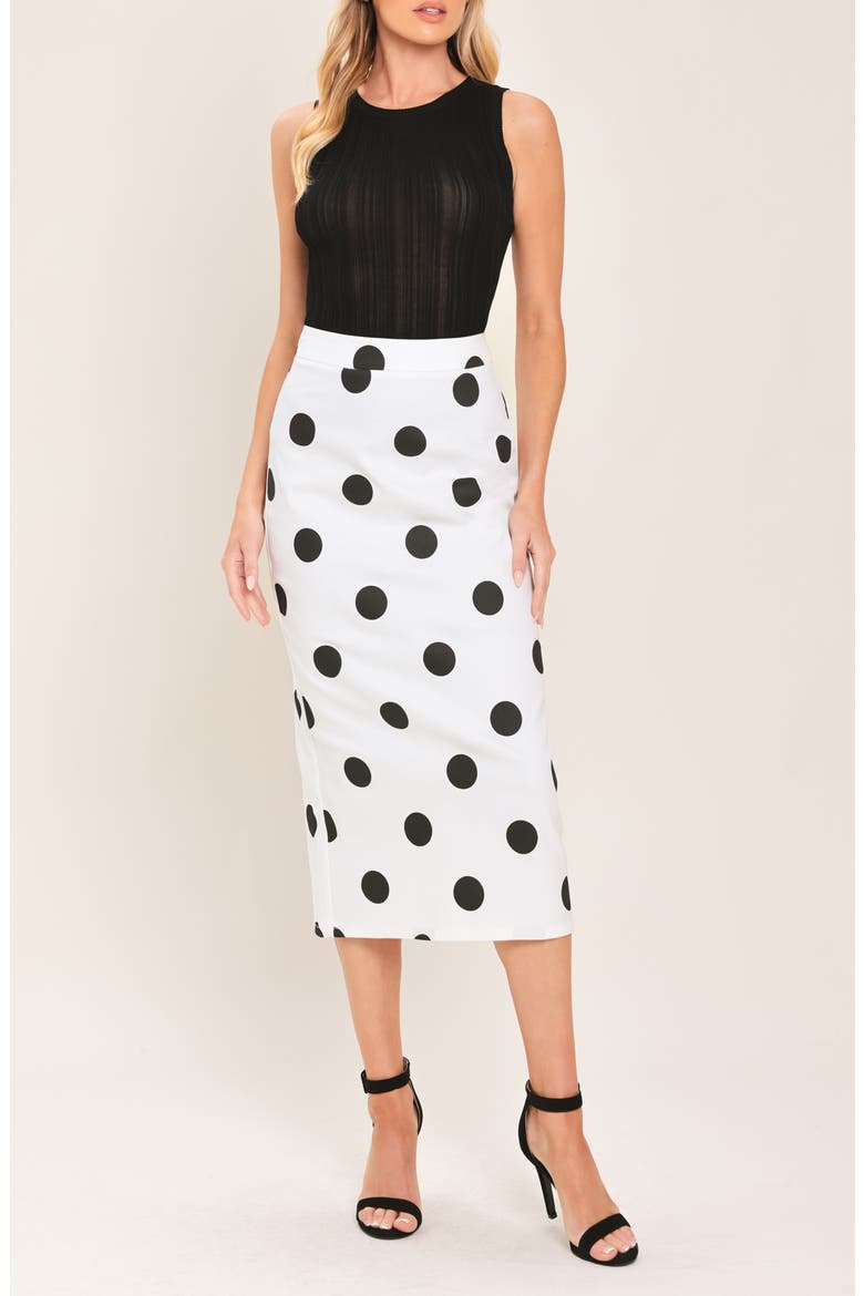 Polka Dot Pencil Skirt, Alternate, color, IVORY BLACK