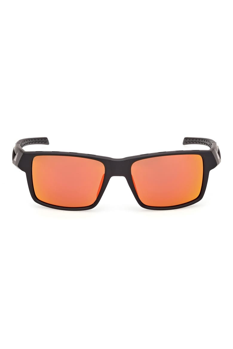 55mm Mirrored Rectangular Sunglasses, Main, color, MATTE BLACK / ROVIEX MIRROR