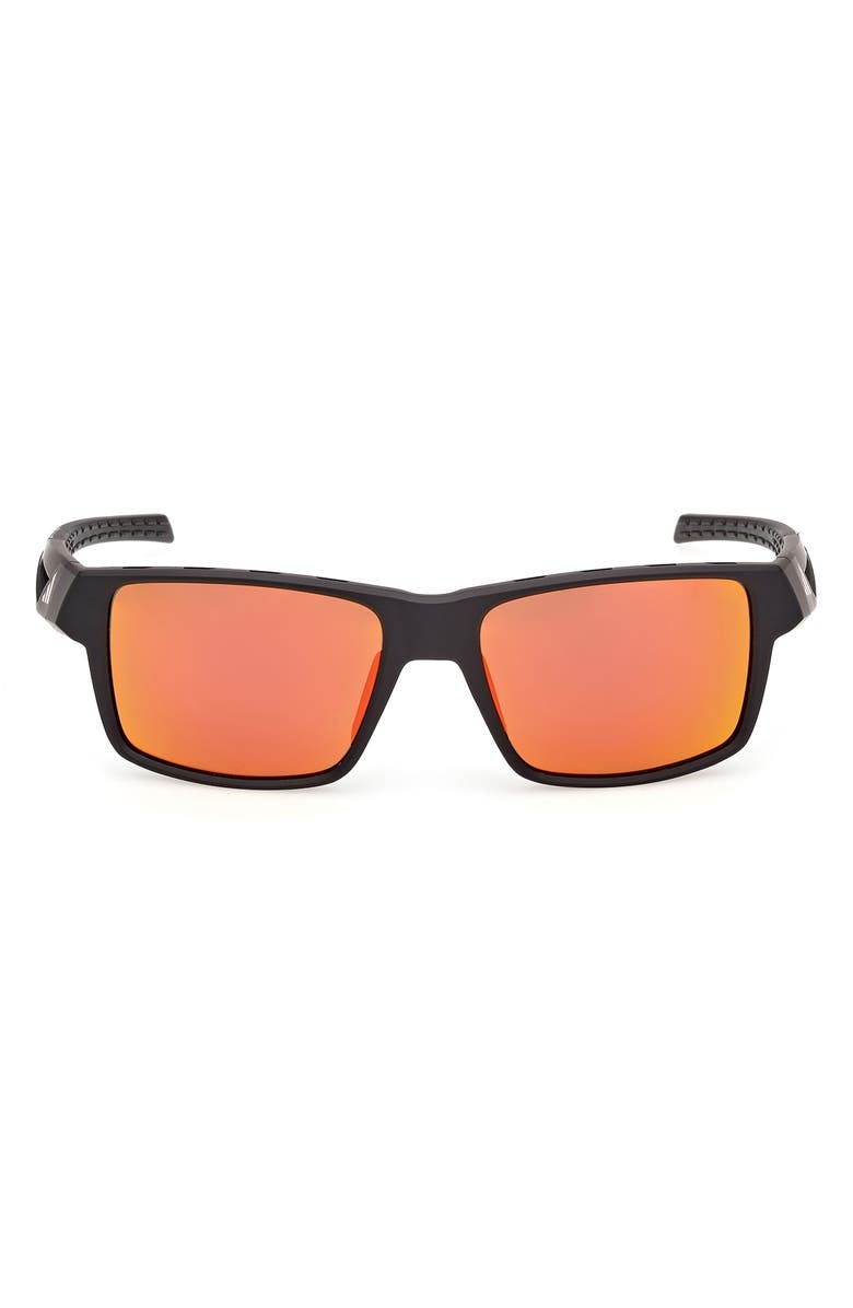adidas 55mm Mirrored Rectangular Sunglasses, Main, color, Matte Black / Roviex Mirror