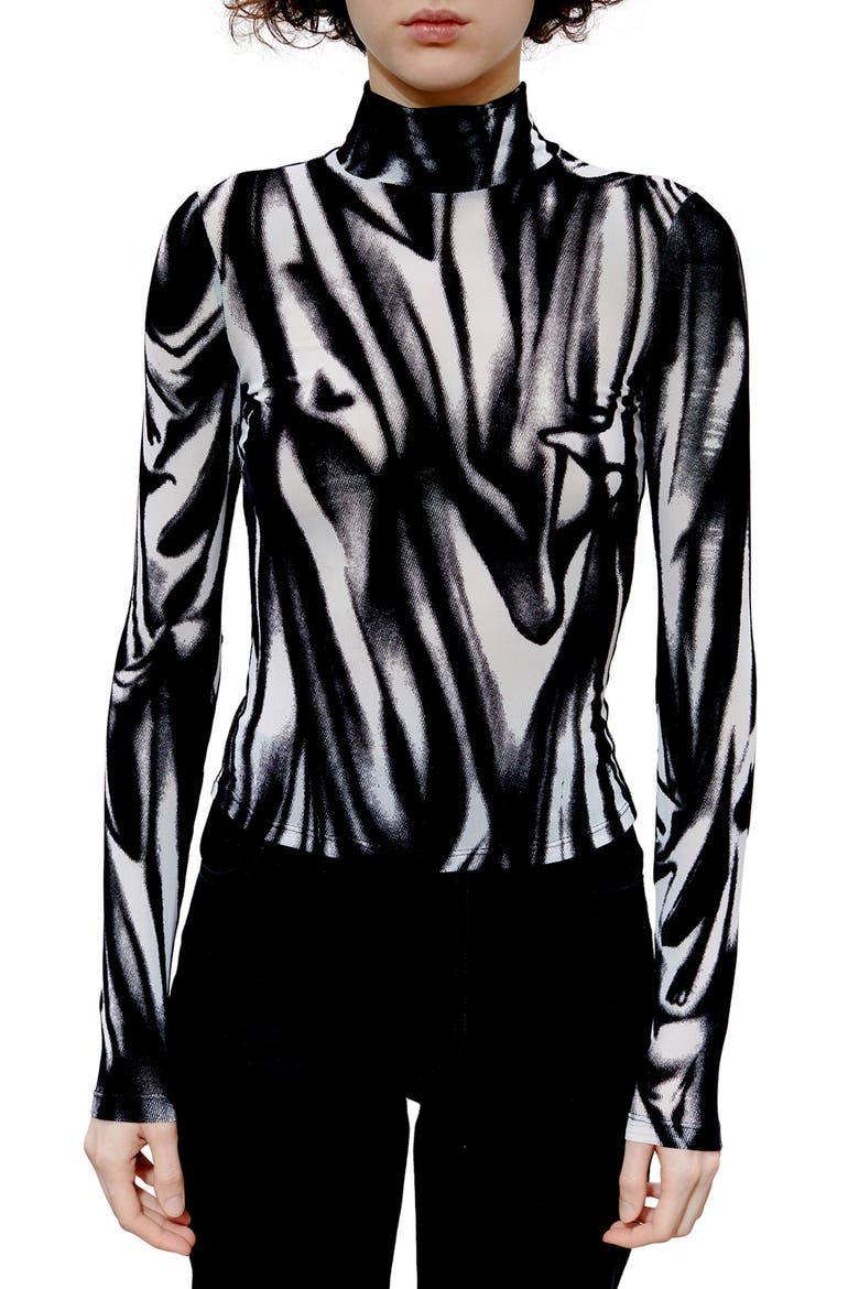 Illusion Print Turtleneck, Main, color, BLACK AND WHITE