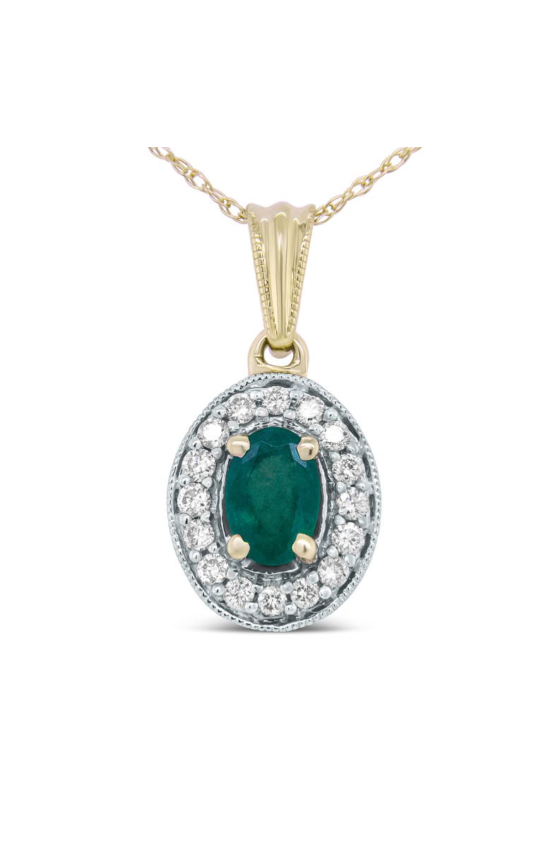 Haus of Brilliance 14K Yellow Gold 6x4mm Emerald and 1/5 Cttw Diamond Halo Pendant Necklace -, Main, color, Yellow