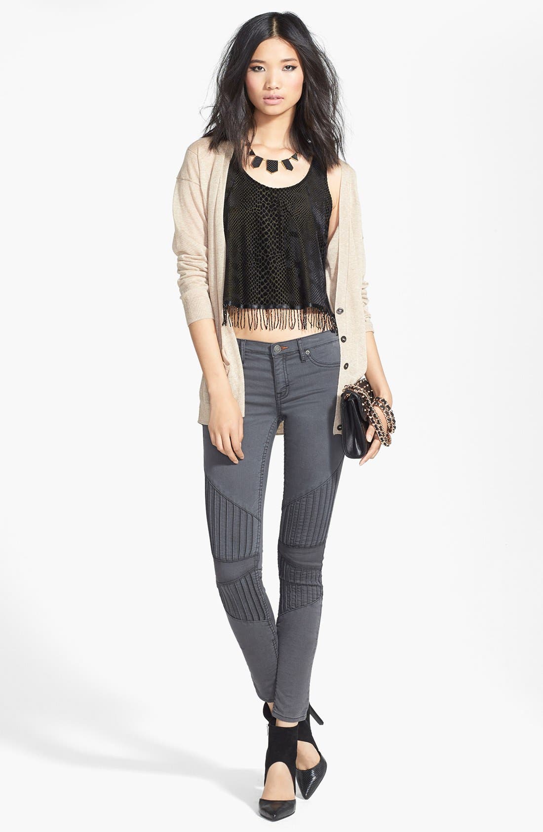 'Mini Quilted Affair with Studs' Shoulder Bag, Alternate, color, BLACK