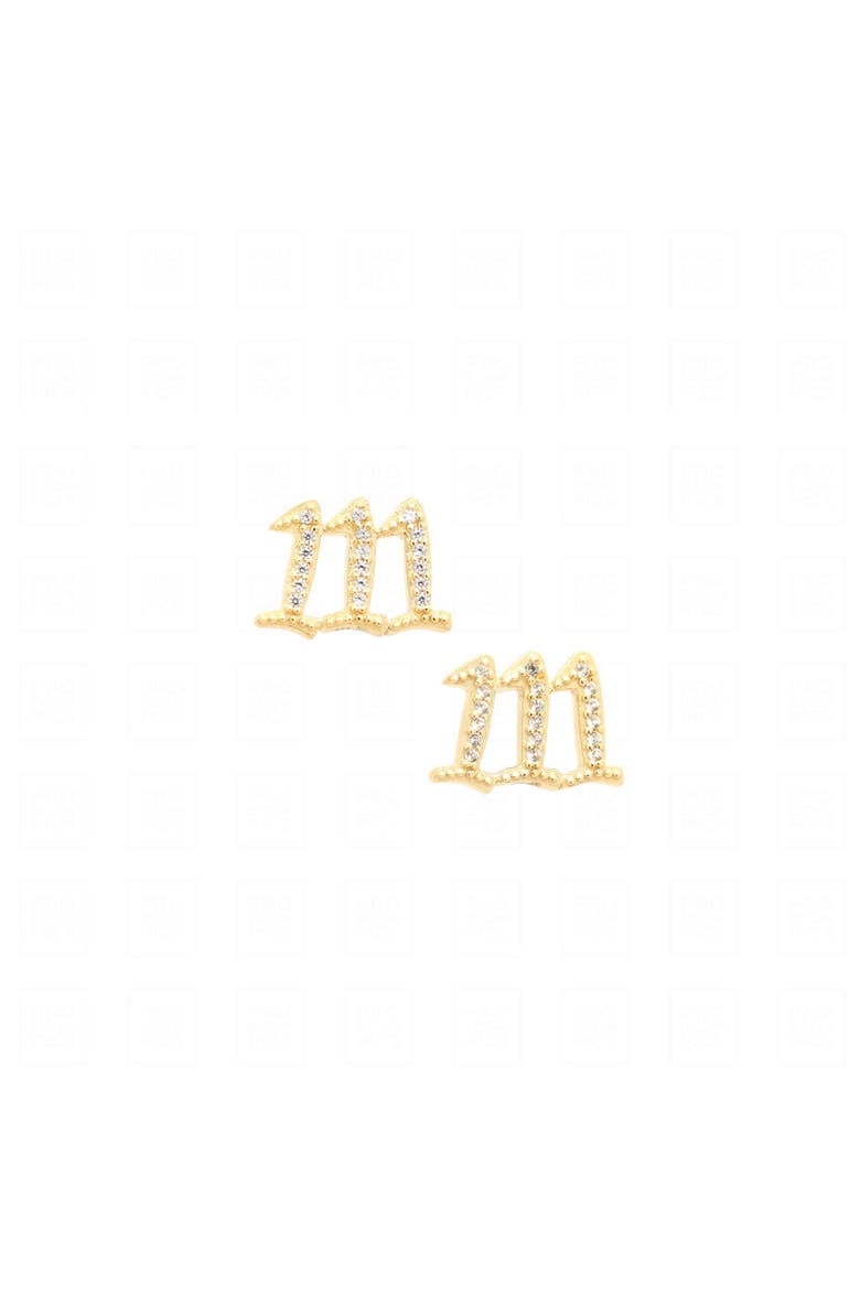 111 Angel Number Manifestation Stud Earrings, Main, color, Gold