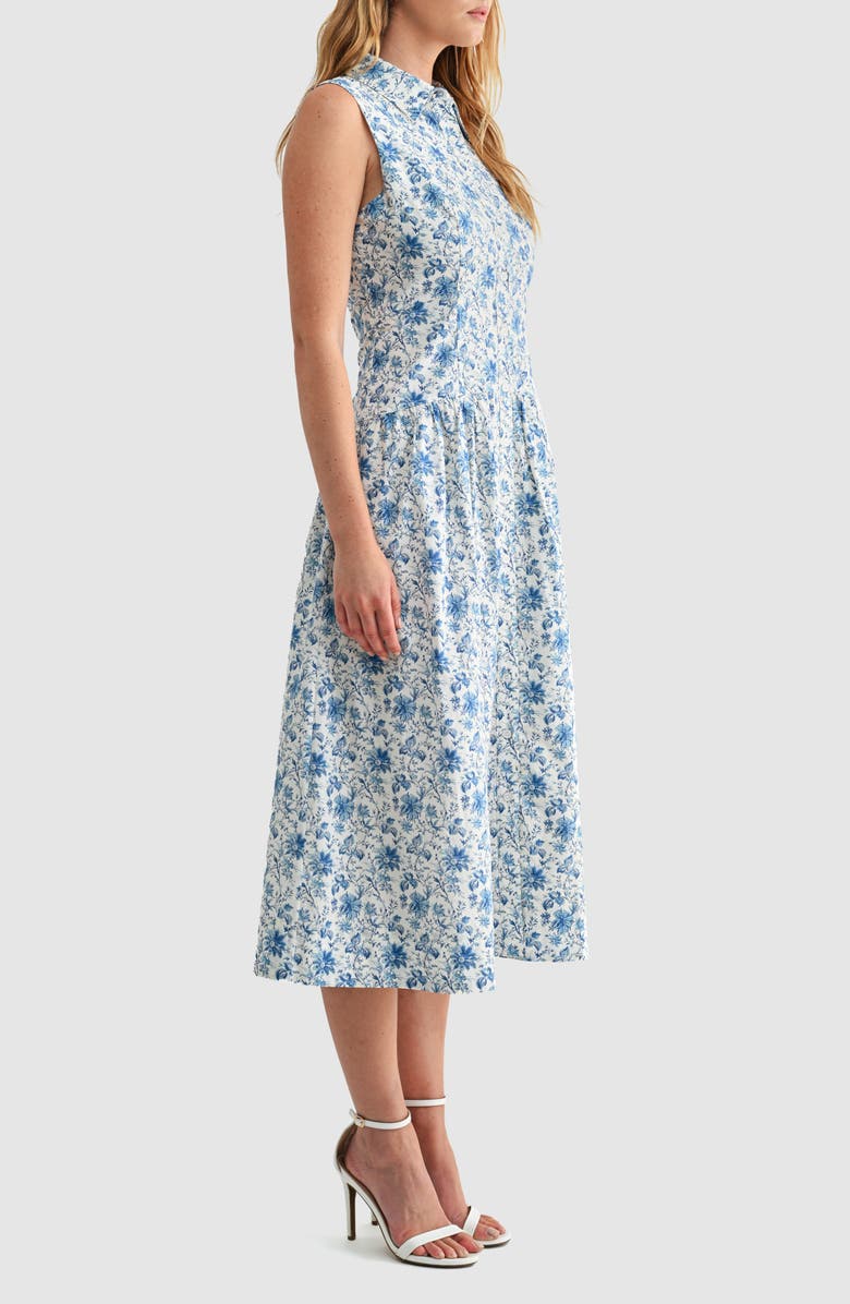 Mila Mae Floral Sleeveless Cotton Midi Shirtdress, Alternate, color, Blue Floral