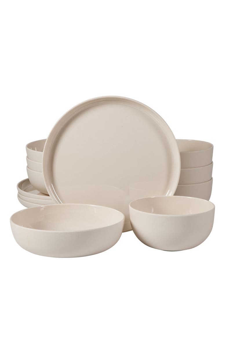Gibson Home Candy Skies 12 Piece Wheat Straw Melamine Dinnerware Set, Main, color, Taupe