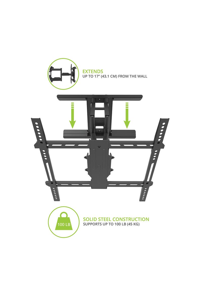 LX600SW Full-Motion Metal Stud Mount with SNAPTOGGLE® Heavy-Duty Toggle Bolts for 34" - 65" TVs, Alternate, color, Black