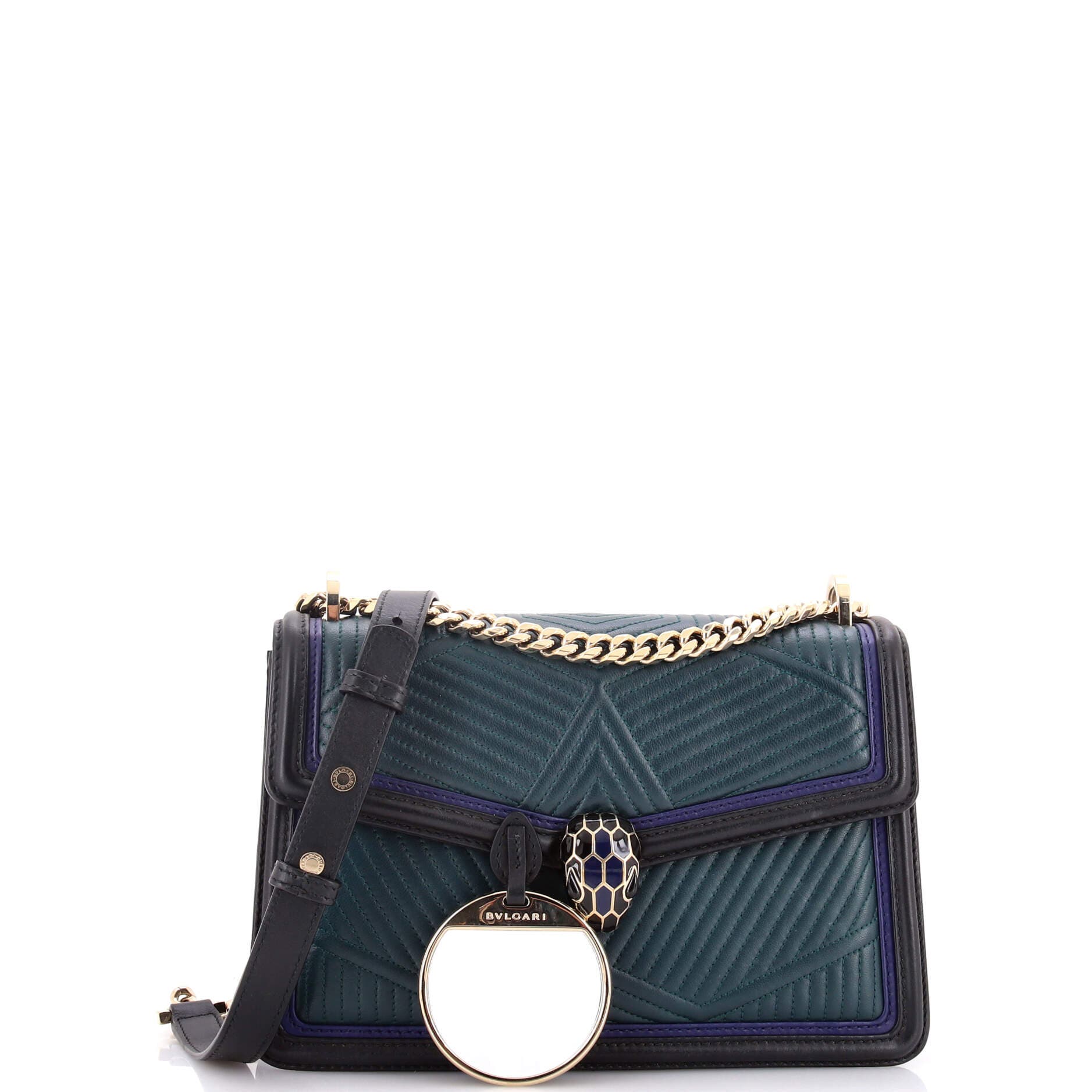 Serpenti Forever Shoulder Bag Quilted Leather Small, Alternate, color, Green