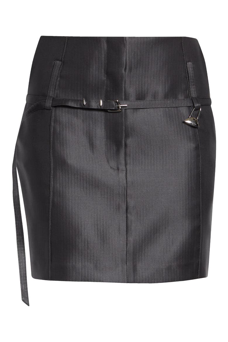 Relics Belted Wool Blend Satin Miniskirt, Alternate, color, DARK GREY