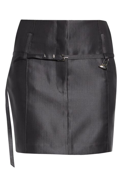 Relics Belted Wool Blend Satin Miniskirt