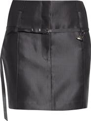 GRACE LING Relics Belted Wool Blend Satin Miniskirt